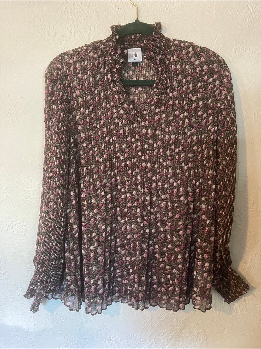 CAbi Floral Ruffled Neck Blouse - Black & Pink